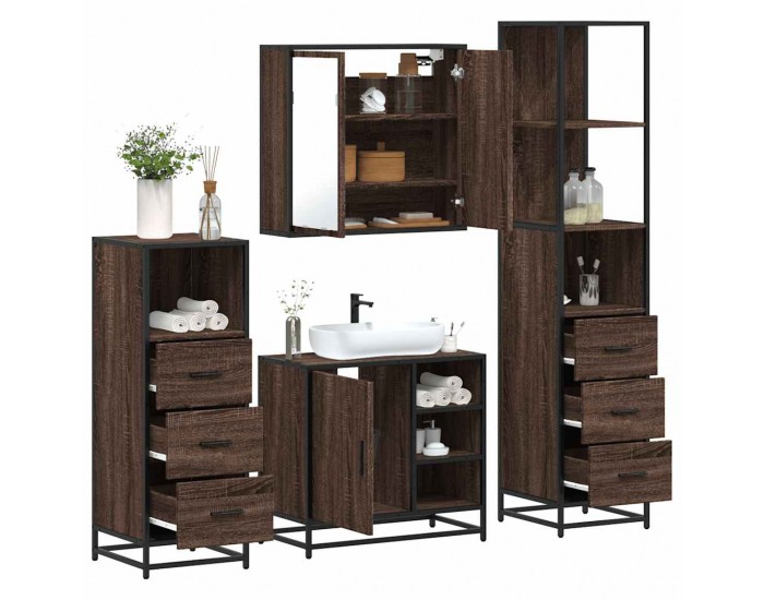 Sonata H Комплект мебели за баня от 4 части, кафяв дъб, инженерно дърво