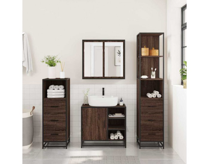 Sonata H Комплект мебели за баня от 4 части, кафяв дъб, инженерно дърво
