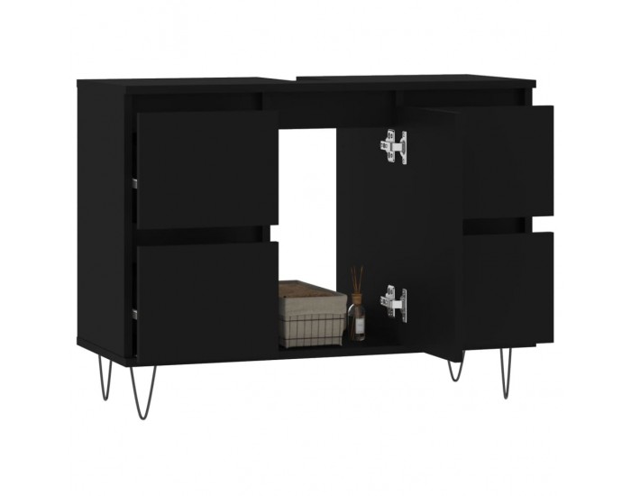 Sonata H Шкаф за баня, черен, 80x33x60 см, инженерно дърво