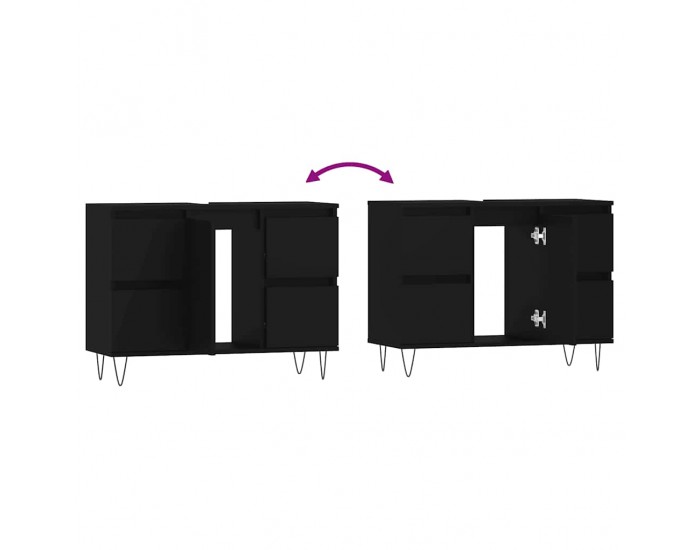 Sonata H Шкаф за баня, черен, 80x33x60 см, инженерно дърво