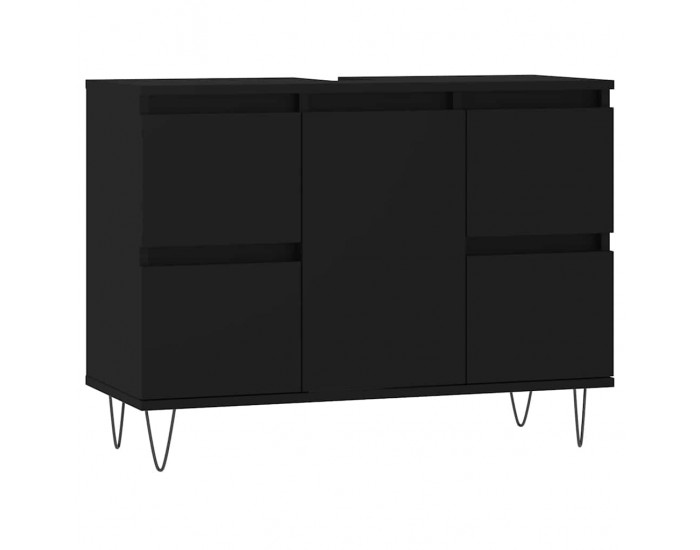 Sonata H Шкаф за баня, черен, 80x33x60 см, инженерно дърво