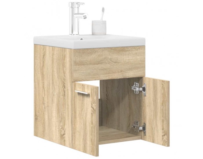 Sonata H Шкаф за мивка за баня с вграден умивалник и смесител Дъб сонома