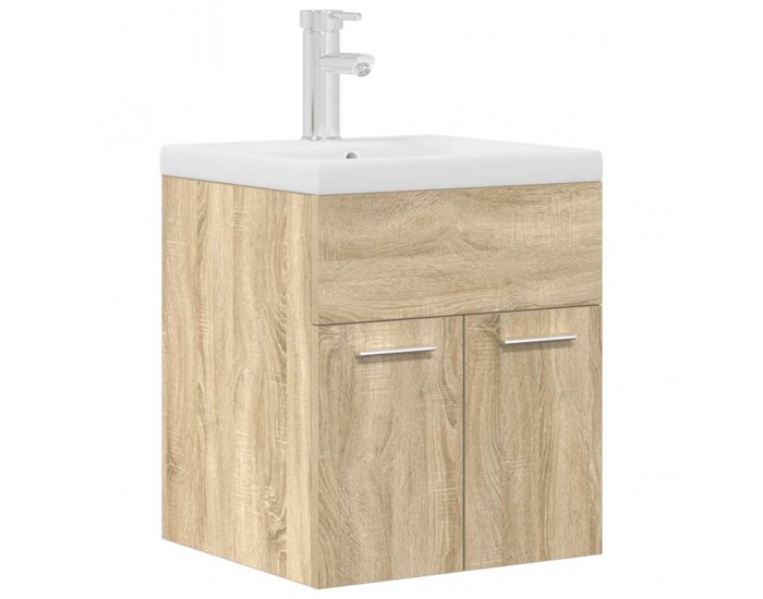 Sonata H Шкаф за мивка за баня с вграден умивалник и смесител Дъб сонома