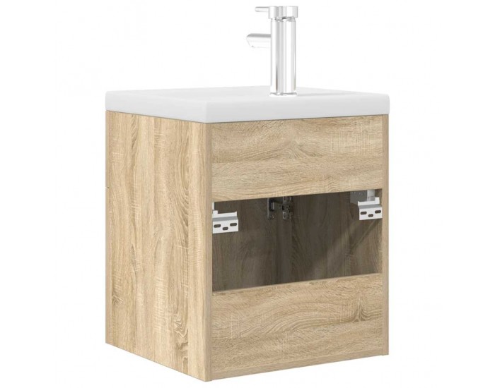 Sonata H Шкаф за мивка за баня с вграден умивалник и смесител Дъб сонома