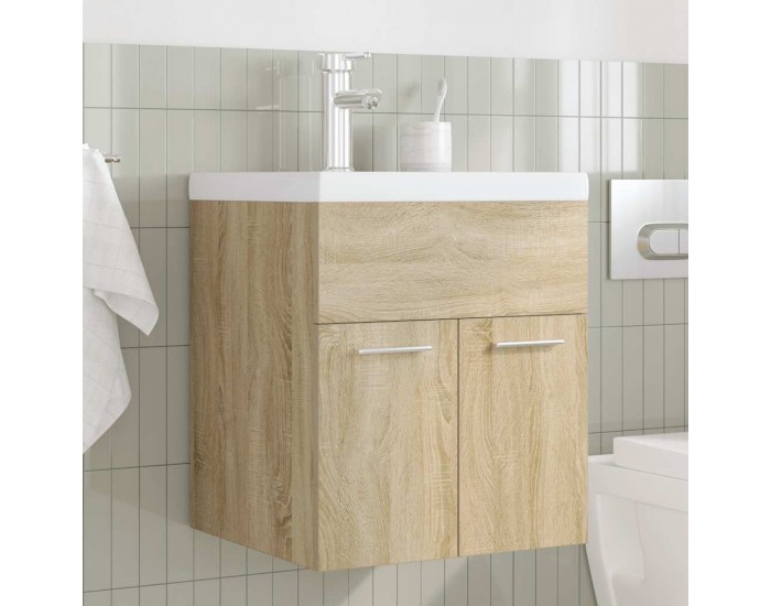 Sonata H Шкаф за мивка за баня с вграден умивалник и смесител Дъб сонома