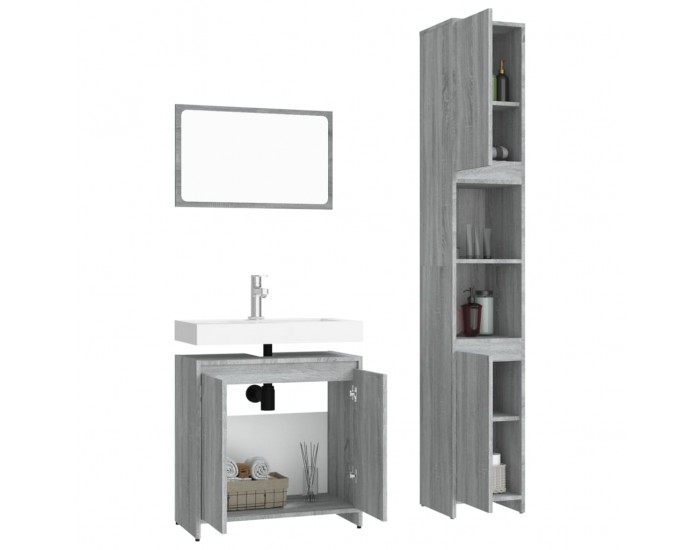 Sonata H Комплект мебели за баня от 3 части сив сонома инженерно дърво