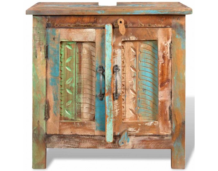 Комплект за баня от регенерирано дърво – шкаф за мивка и огледало