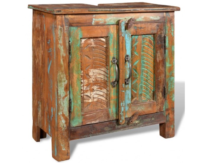 Комплект за баня от регенерирано дърво – шкаф за мивка и огледало