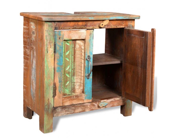 Комплект за баня от регенерирано дърво – шкаф за мивка и огледало