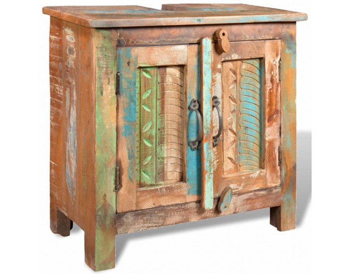 Комплект за баня от регенерирано дърво – шкаф за мивка и огледало