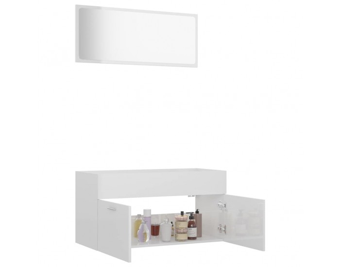 Sonata H Комплект мебели за баня, бял гланц, инженерно дърво