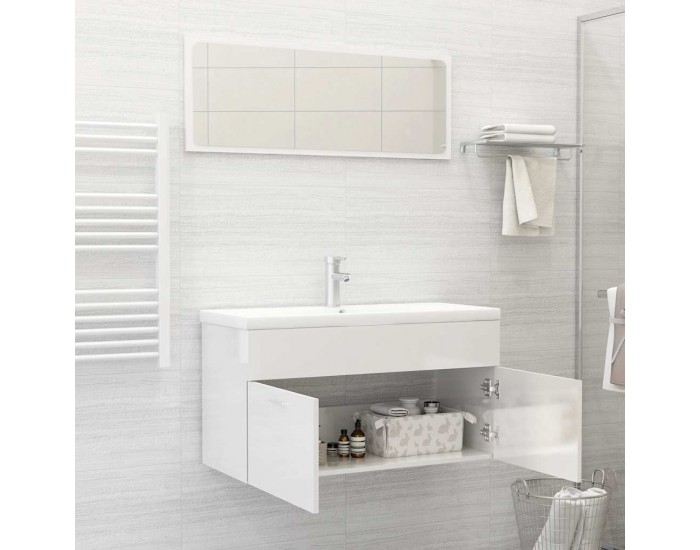Sonata H Комплект мебели за баня, бял гланц, инженерно дърво