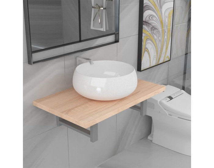 Sonata H Комплект мебели за баня от две части, керамика, дъб