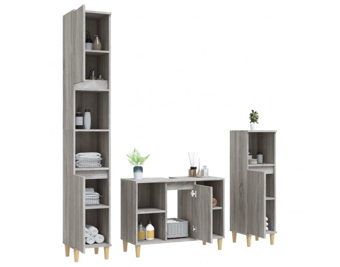 Sonata H Комплект мебели за баня от 3 части сив сонома инженерно дърво