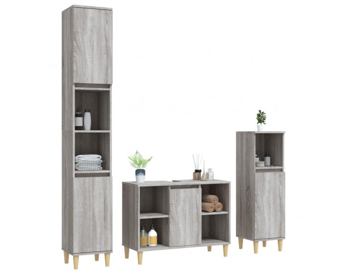 Sonata H Комплект мебели за баня от 3 части сив сонома инженерно дърво