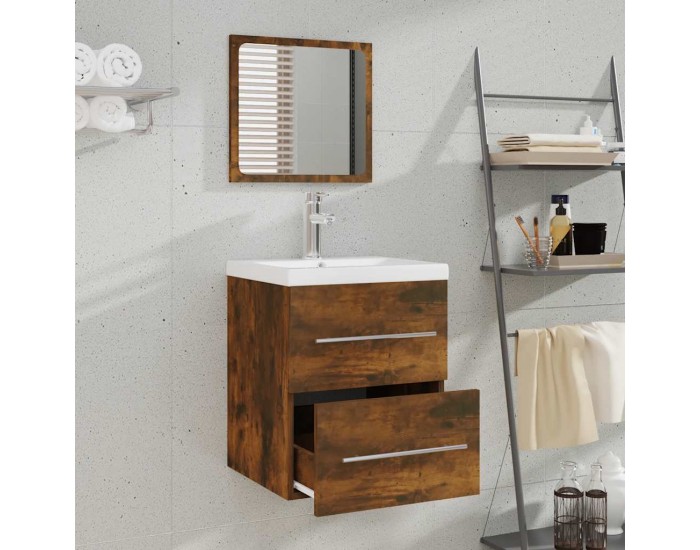 Sonata H Шкаф за баня с огледало, Опушен дъб, 41x38,5x48 см