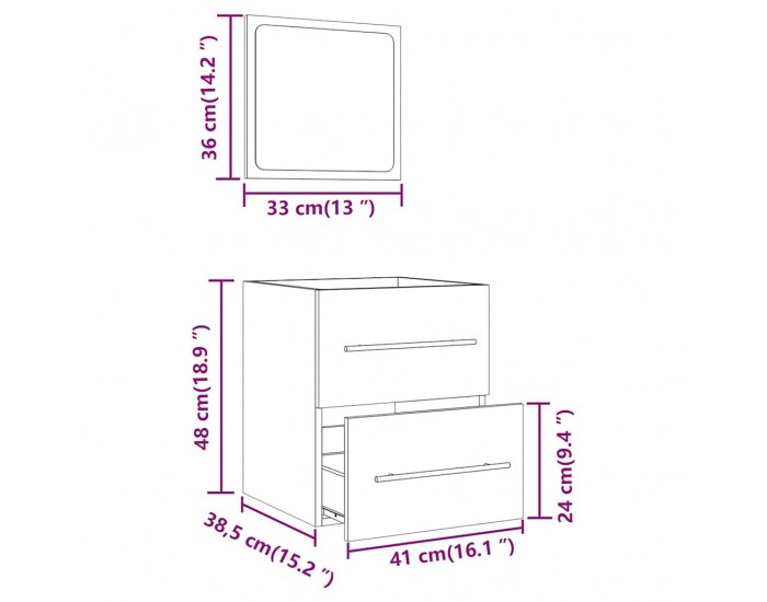 Sonata H Шкаф за баня с огледало, Опушен дъб, 41x38,5x48 см