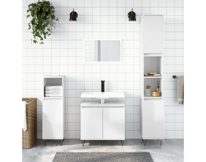 Sonata H Шкаф за баня, бял гланц, 58x33x60 см, инженерно дърво