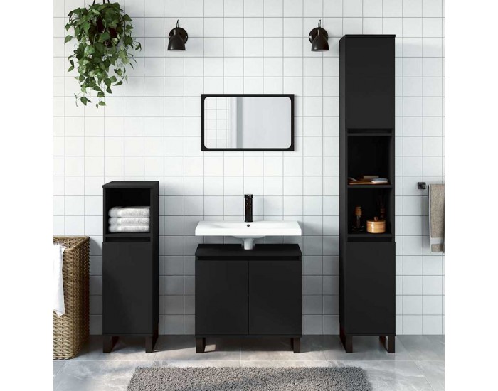 Sonata H Шкаф за баня, черен, 58x33x60 см, инженерно дърво