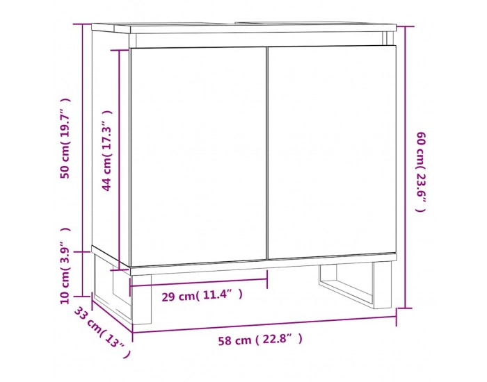 Sonata H Шкаф за баня, черен, 58x33x60 см, инженерно дърво