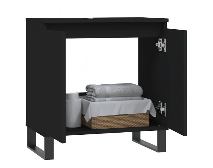 Sonata H Шкаф за баня, черен, 58x33x60 см, инженерно дърво