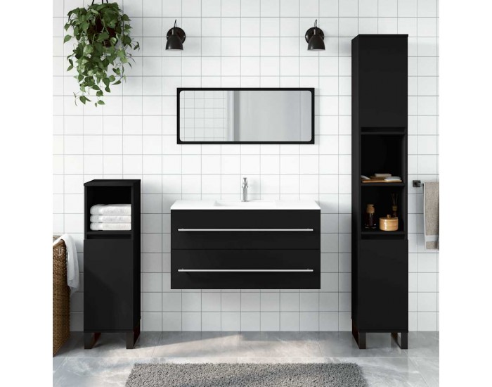 Sonata H Шкаф за баня с огледало, черен, инженерно дърво