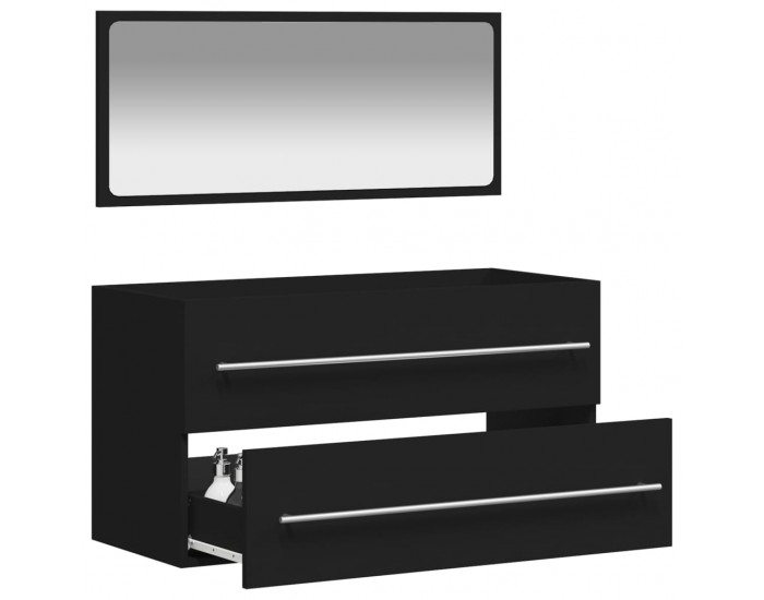 Sonata H Шкаф за баня с огледало, черен, инженерно дърво