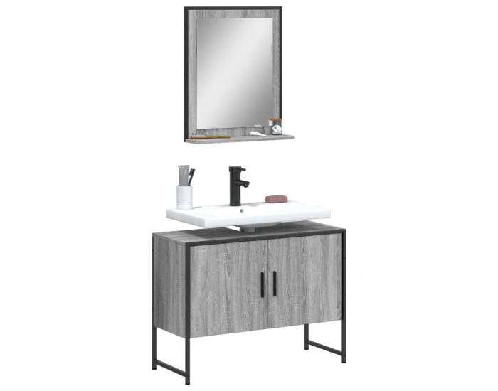 Sonata H Комплект шкаф за баня от 2 части, сив сонома, инженерно дърво