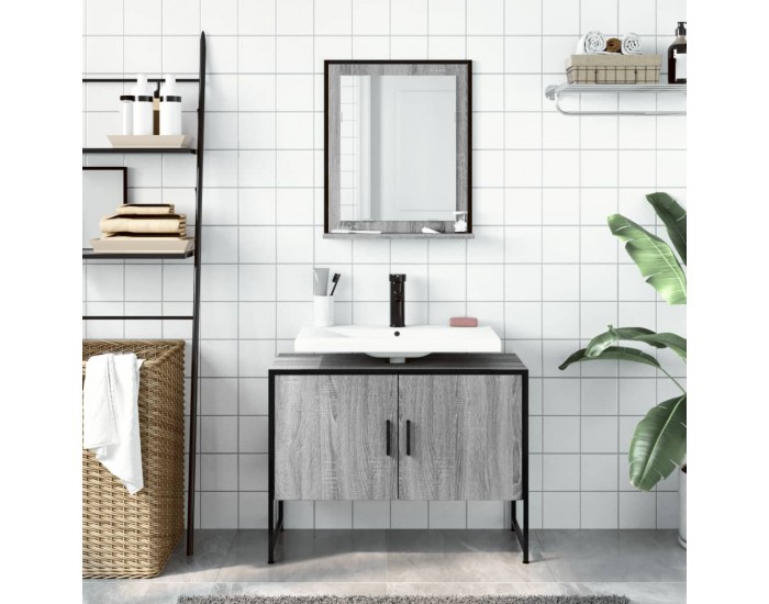 Sonata H Комплект шкаф за баня от 2 части, сив сонома, инженерно дърво