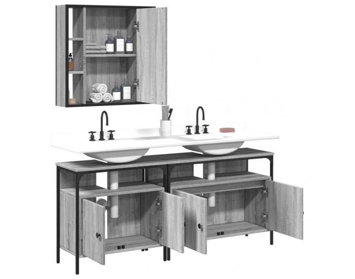 Sonata H Комплект шкафове за баня от 3 части инженерно дърво Сив сонома