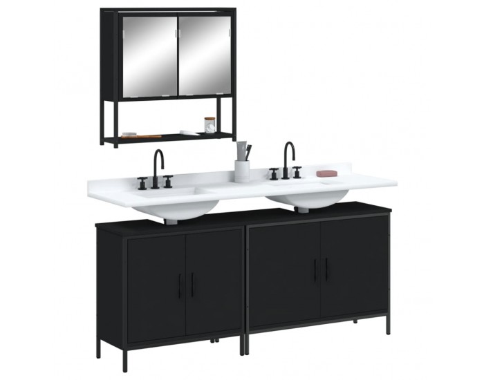 Sonata H Комплект мебели за баня от 3 части, черен, инженерно дърво