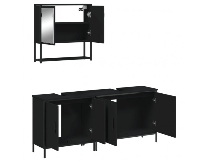 Sonata H Комплект мебели за баня от 3 части, черен, инженерно дърво