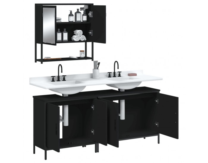 Sonata H Комплект мебели за баня от 3 части, черен, инженерно дърво