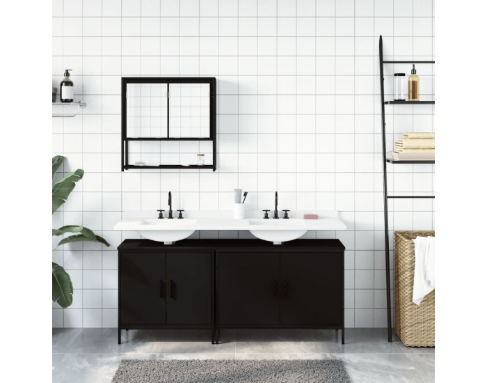 Sonata H Комплект мебели за баня от 3 части, черен, инженерно дърво