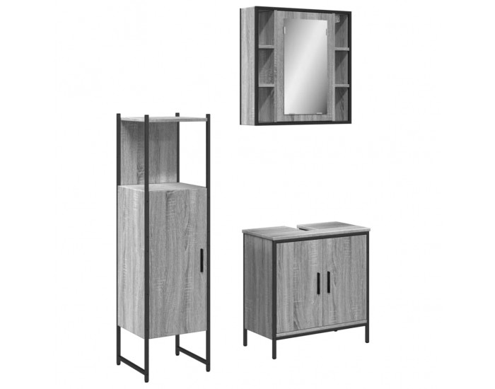 Sonata H Комплект шкафове за баня от 3 части инженерно дърво Сив сонома