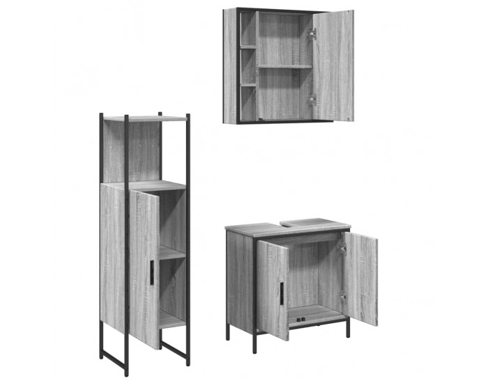 Sonata H Комплект шкафове за баня от 3 части инженерно дърво Сив сонома