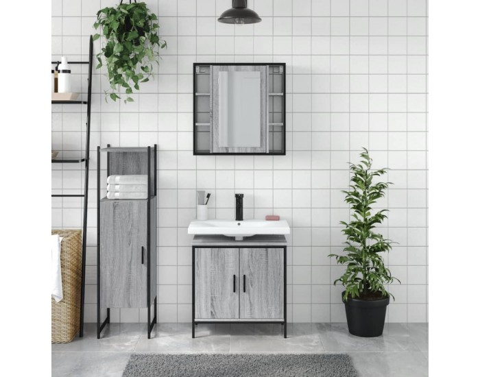 Sonata H Комплект шкафове за баня от 3 части инженерно дърво Сив сонома