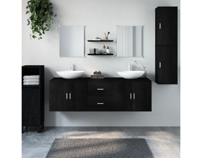 Sonata H Комплект мебели за баня от 7 части, черен, инженерно дърво