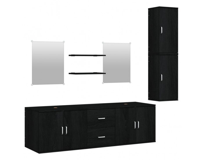 Sonata H Комплект мебели за баня от 7 части, черен, инженерно дърво
