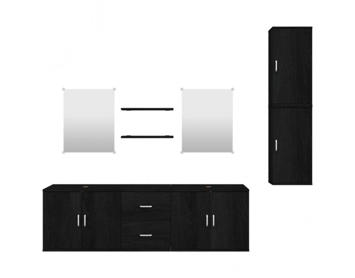 Sonata H Комплект мебели за баня от 7 части, черен, инженерно дърво
