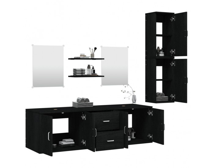 Sonata H Комплект мебели за баня от 7 части, черен, инженерно дърво