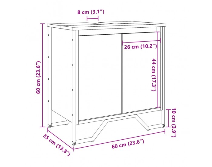 Sonata H Шкаф за мивка за баня, кафяв дъб, 60x35x60 см, инженерно дърво