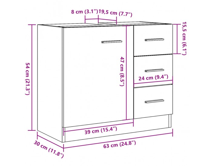 Sonata H Долен шкаф за мивка, старо дърво, 63x30x54 см, инженерно дърво
