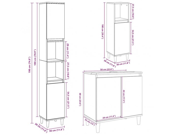 Sonata H Комплект мебели за баня от 3 части бетонно сив инженерно дърво