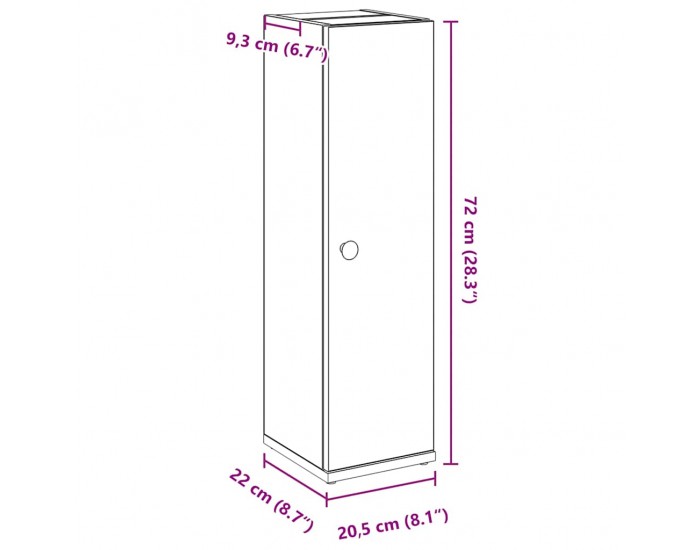 Sonata H Шкаф за баня с държач за ролки, сив сонома, 20,5x22x72 см