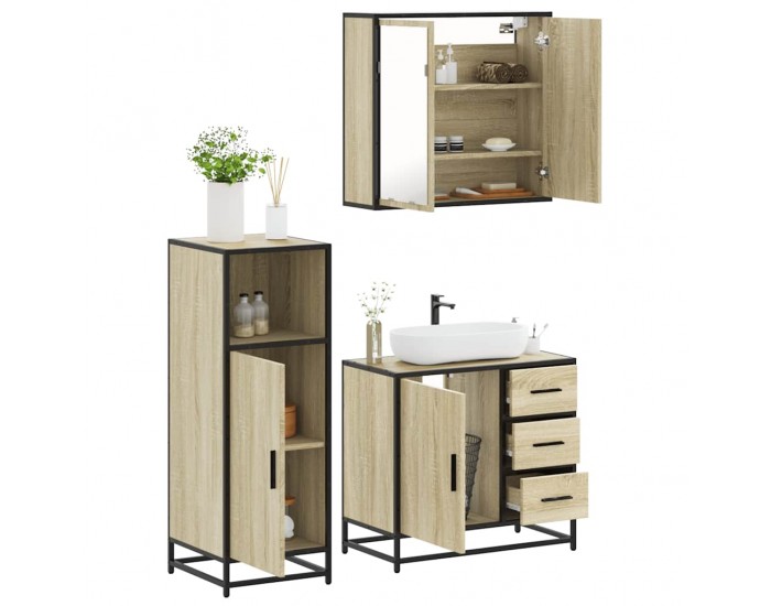 Sonata H Комплект шкафове за баня от 3 части дъб сонома инженерно дърво