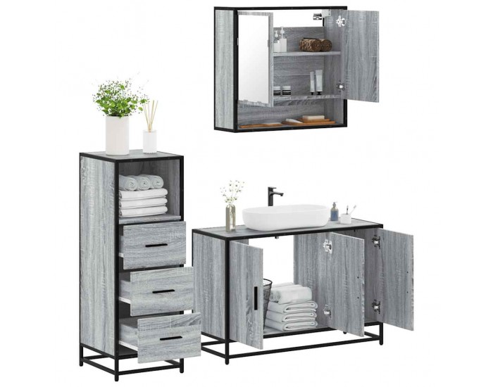 Sonata H Комплект мебели за баня от 3 части сив сонома инженерно дърво