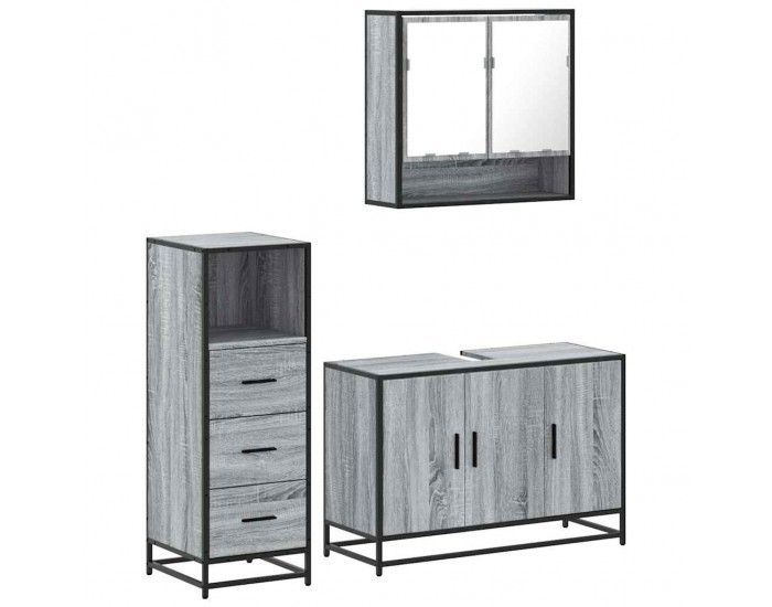 Sonata H Комплект мебели за баня от 3 части сив сонома инженерно дърво