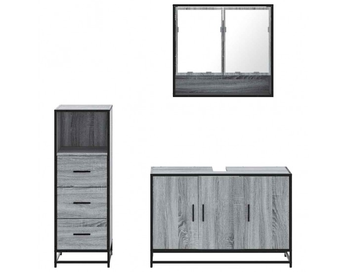 Sonata H Комплект мебели за баня от 3 части сив сонома инженерно дърво