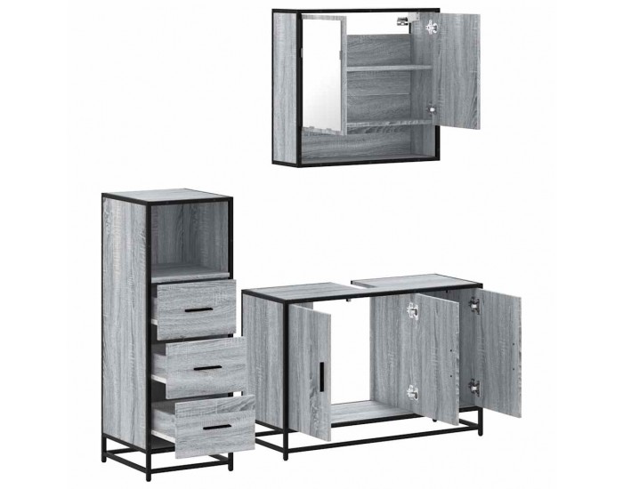 Sonata H Комплект мебели за баня от 3 части сив сонома инженерно дърво